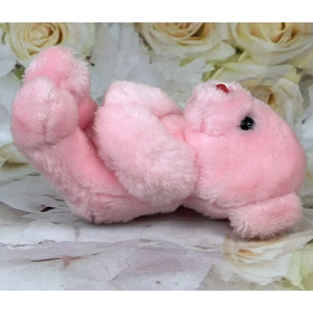 PINK Teddy BEAR 1987 Dan Dee Imports Red Heart Nose Plush Stuffed Animal Sitting